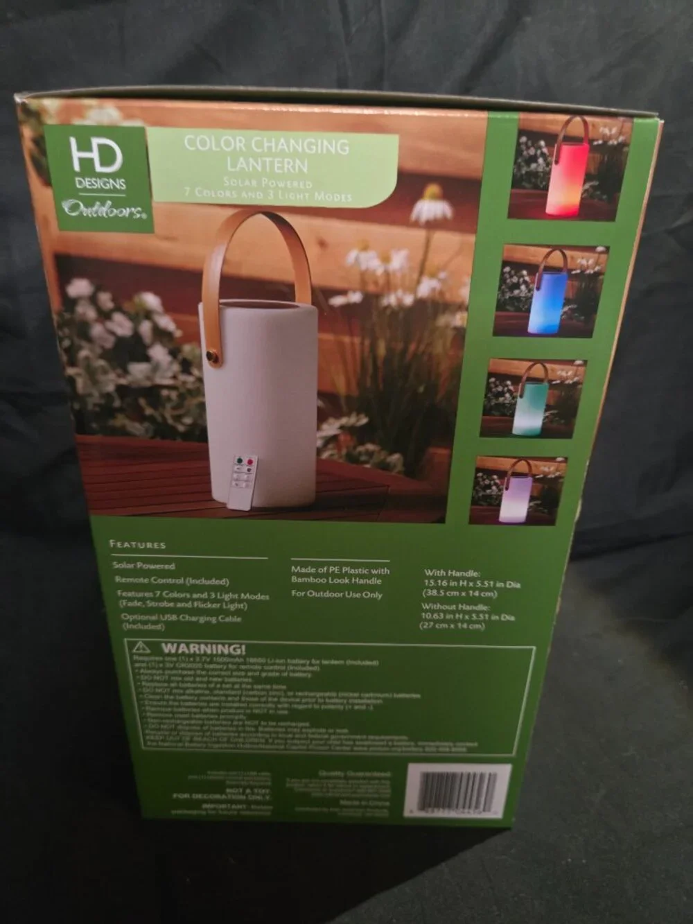 NIB HD Designs Solar Color Changing Outdoor Lantern Remote 7 Colors